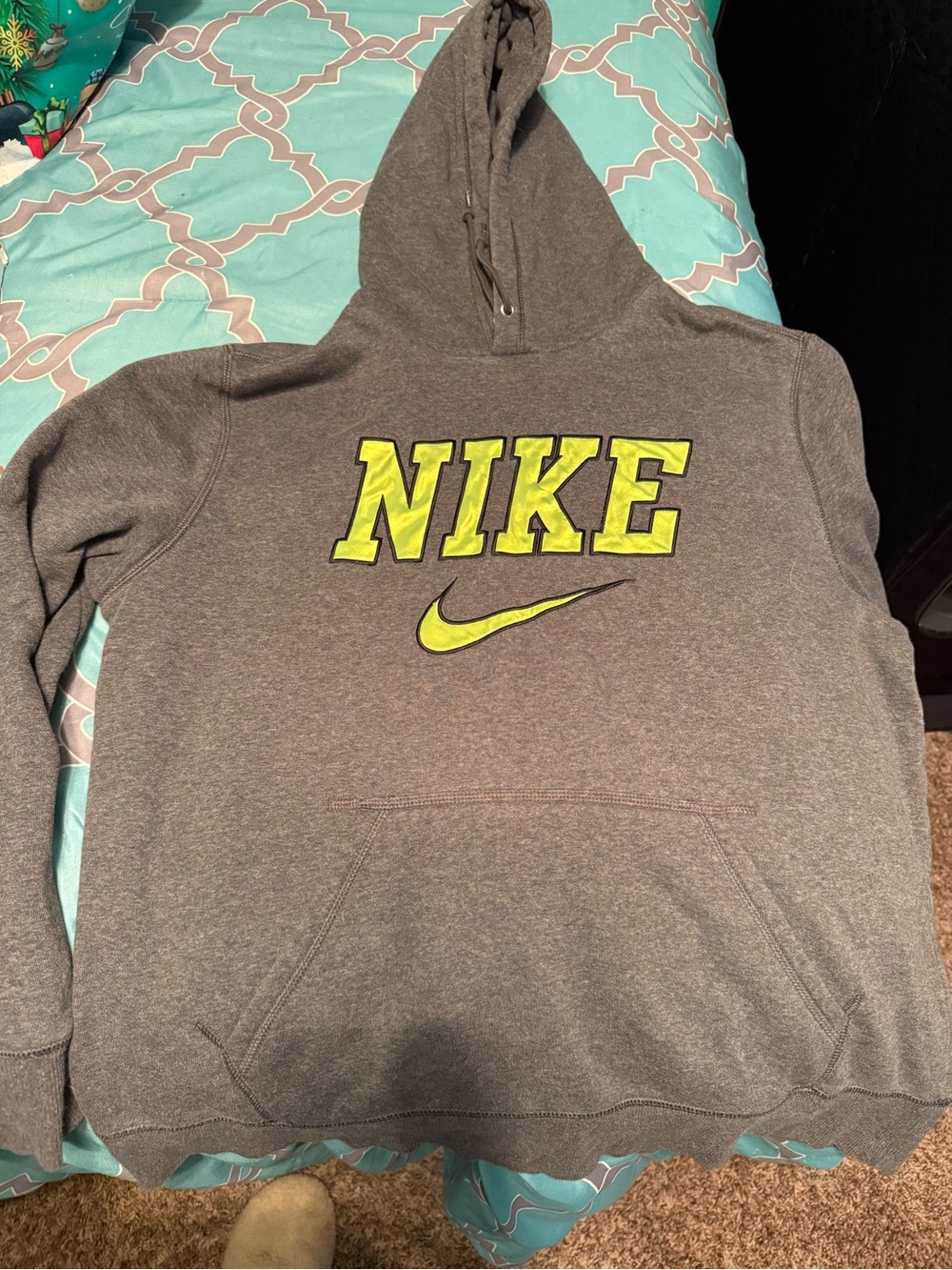 Nike Gray Pullover Hoodie with Neon Yellow Logo